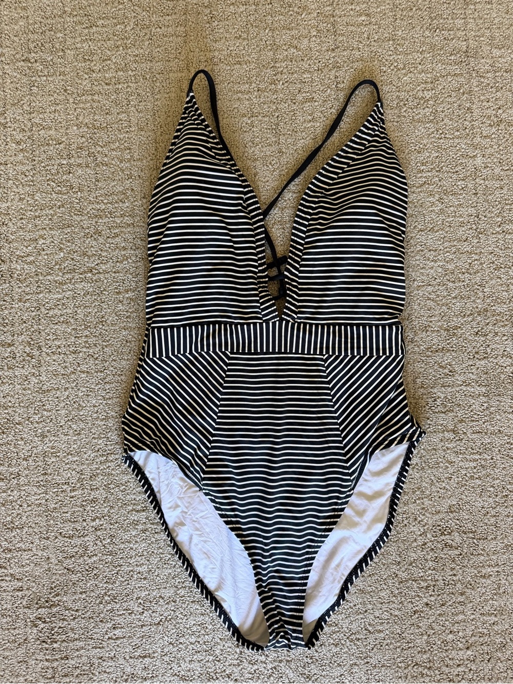 La Blanca Black and White Striped One-Piece Swimsuit SIZE 12